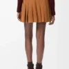 Pleated mini skirt in suede lambskin Toffee Pleated mini skirt in suede lambskin Toffee