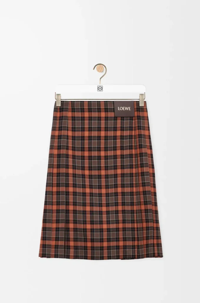 Pleated skirt in wool blend Orange/Black
