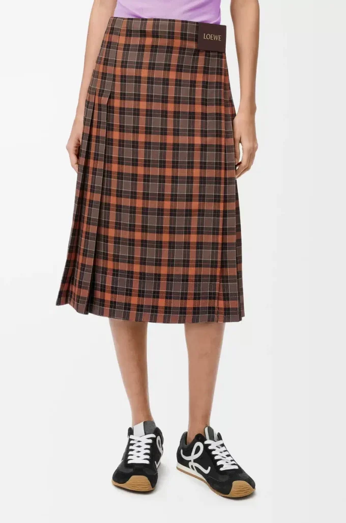 Pleated skirt in wool blend Orange/Black