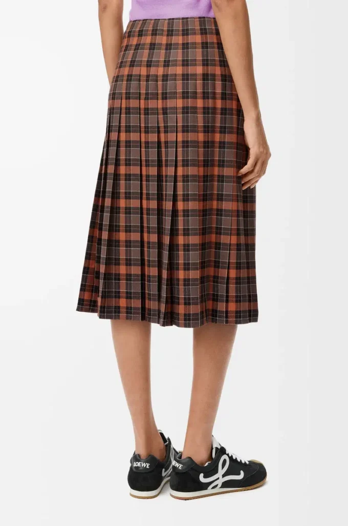 Pleated skirt in wool blend Orange/Black