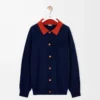 Polo cardigan in wool Navy Blue/Orange Polo cardigan in wool Navy Blue/Orange