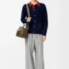 Polo cardigan in wool Navy Blue/Orange Polo cardigan in wool Navy Blue/Orange
