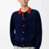 Polo cardigan in wool Navy Blue/Orange Polo cardigan in wool Navy Blue/Orange