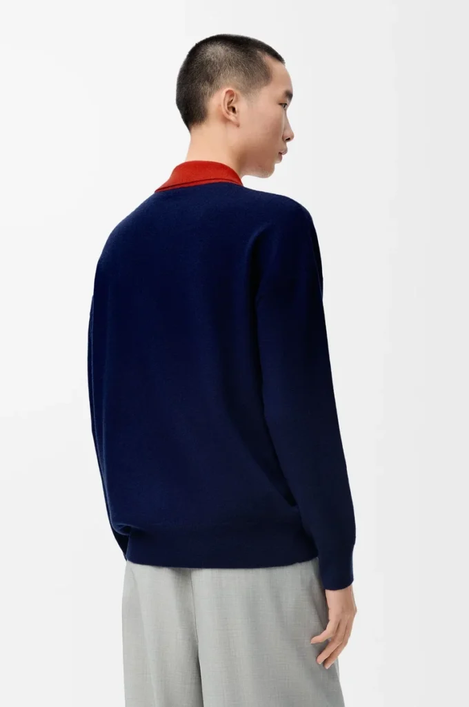 Polo cardigan in wool Navy Blue/Orange Polo cardigan in wool Navy Blue/Orange