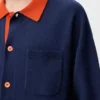 Polo cardigan in wool Navy Blue/Orange Polo cardigan in wool Navy Blue/Orange