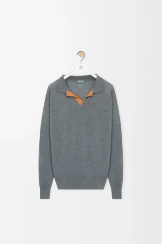 Polo sweater in wool Grey