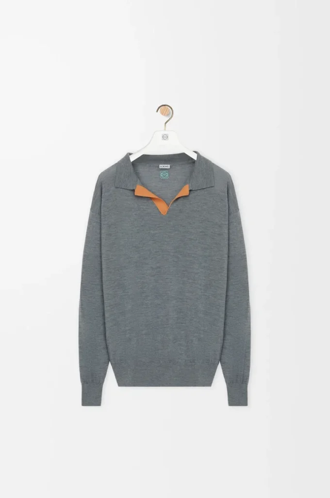 Polo sweater in wool Grey