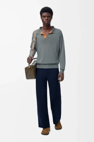 Polo sweater in wool Grey
