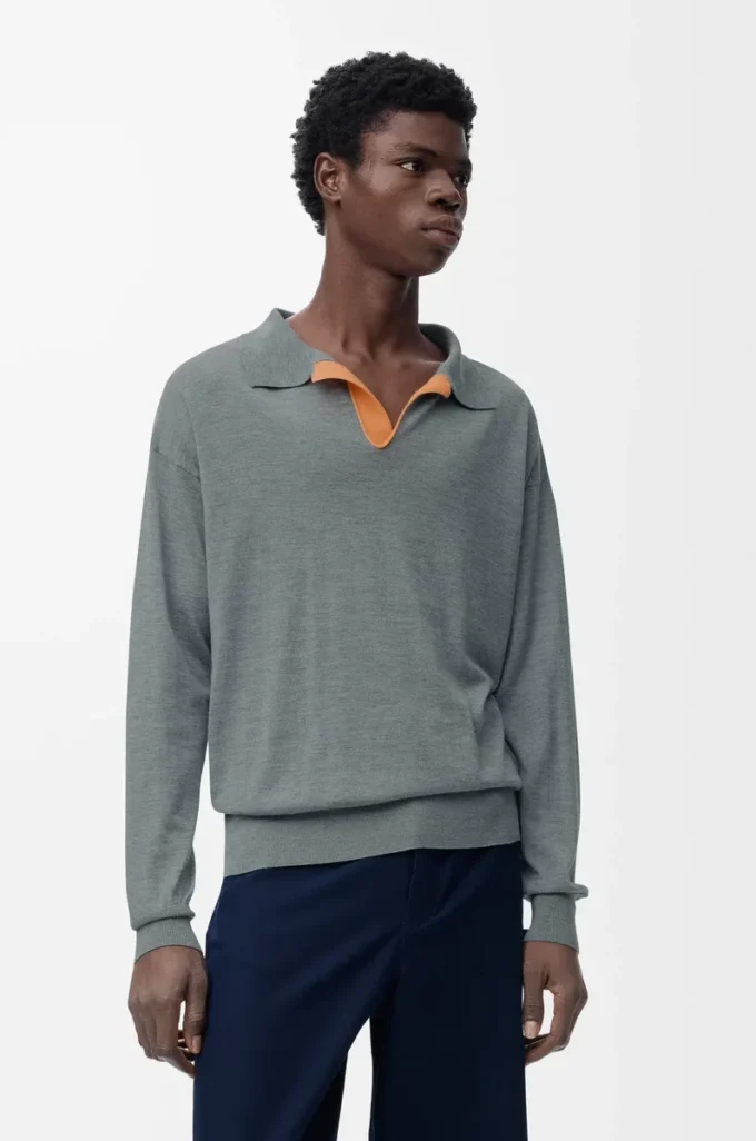 Polo sweater in wool Grey