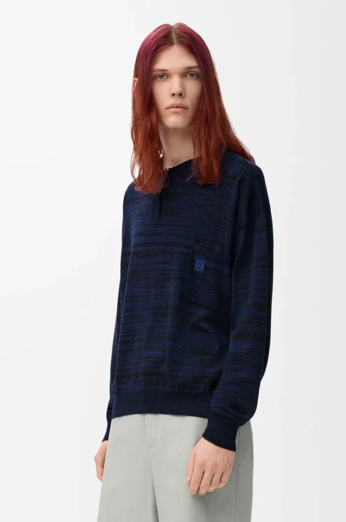 Polo sweater in wool Navy/Black Polo sweater in wool Navy/Black