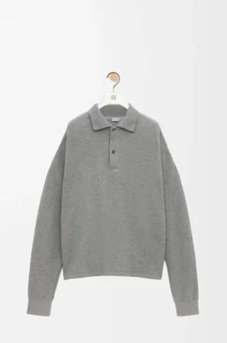 Polo sweatshirt in cotton and cashmere Lead Grey