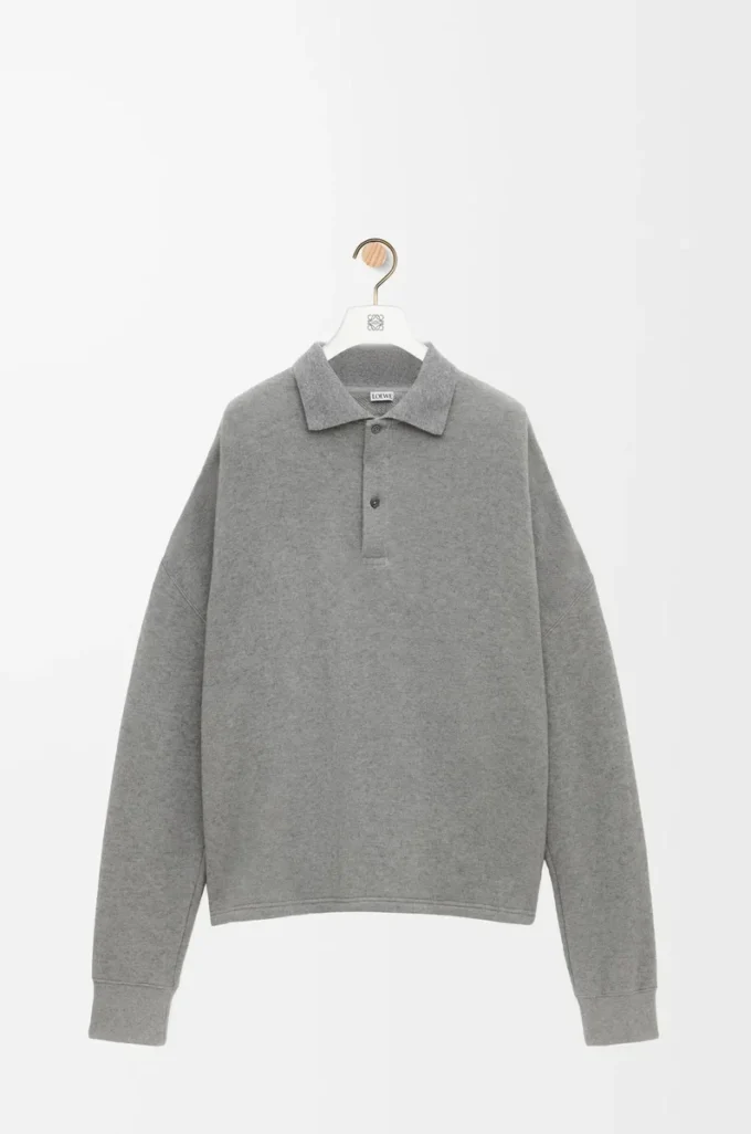 Polo sweatshirt in cotton and cashmere Lead Grey Polo sweatshirt in cotton and cashmere Lead Grey