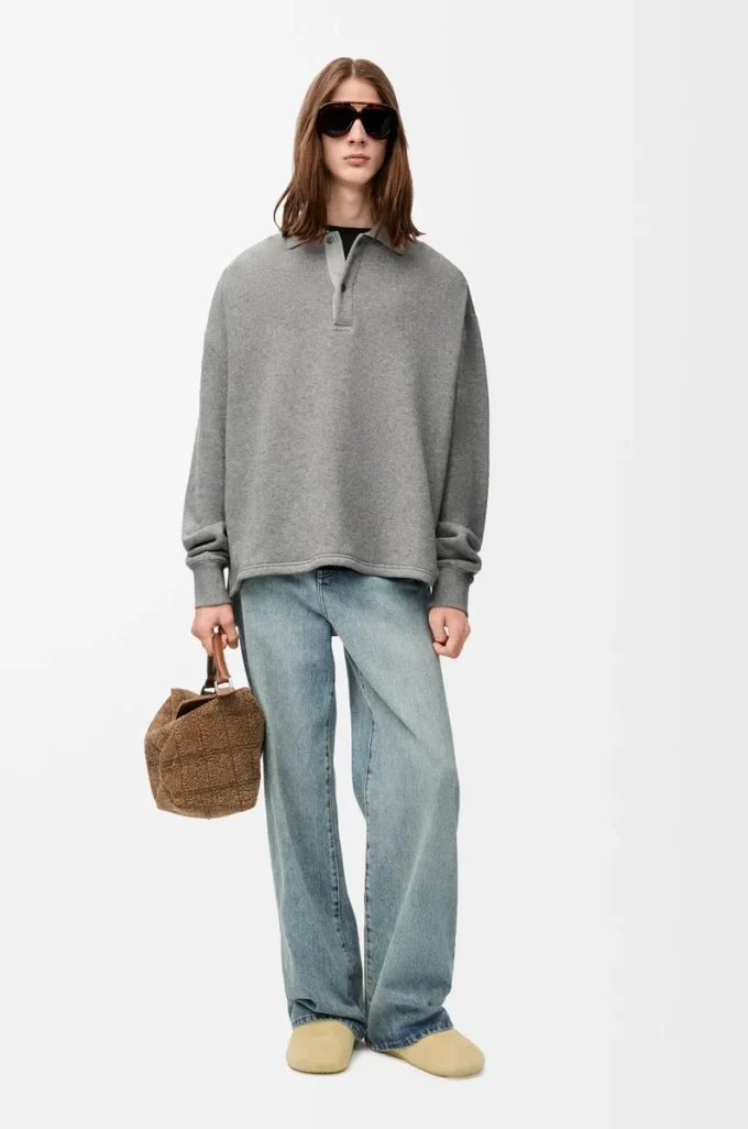 Polo sweatshirt in cotton and cashmere Lead Grey Polo sweatshirt in cotton and cashmere Lead Grey