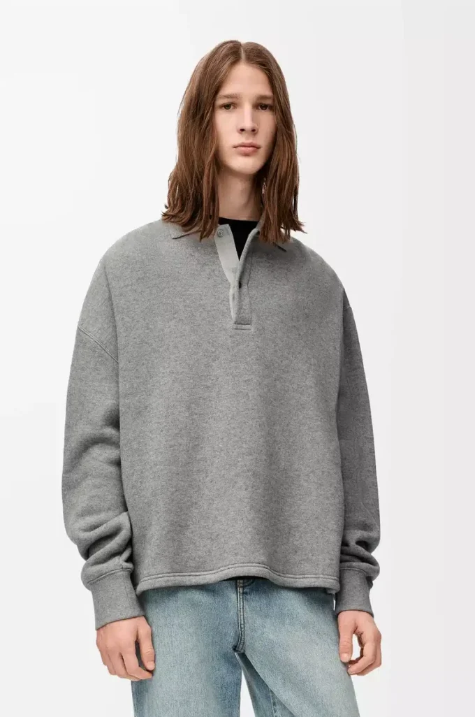 Polo sweatshirt in cotton and cashmere Lead Grey Polo sweatshirt in cotton and cashmere Lead Grey