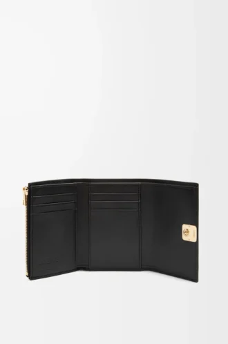 Puffer Anagram small vertical wallet in shiny nappa calfskin Black
