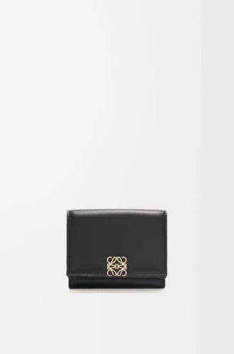 Puffer Anagram trifold wallet in shiny nappa calfskin Black