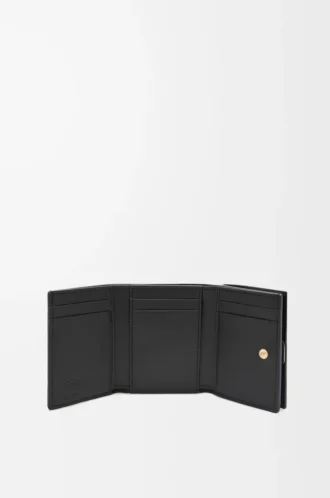 Puffer Anagram trifold wallet in shiny nappa calfskin Black
