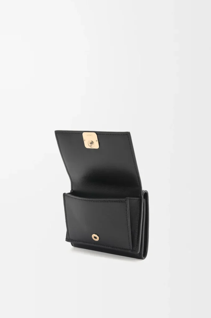 Puffer Anagram trifold wallet in shiny nappa calfskin Black Puffer Anagram trifold wallet in shiny nappa calfskin Black