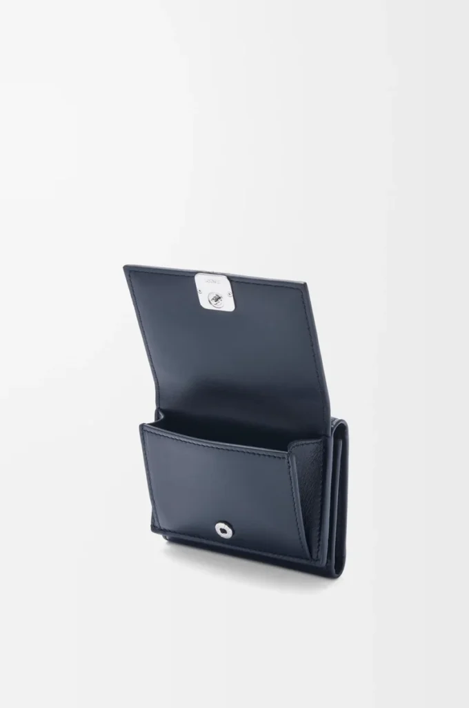 Puffer Anagram trifold wallet in shiny nappa calfskin Deep Navy Puffer Anagram trifold wallet in shiny nappa calfskin Deep Navy