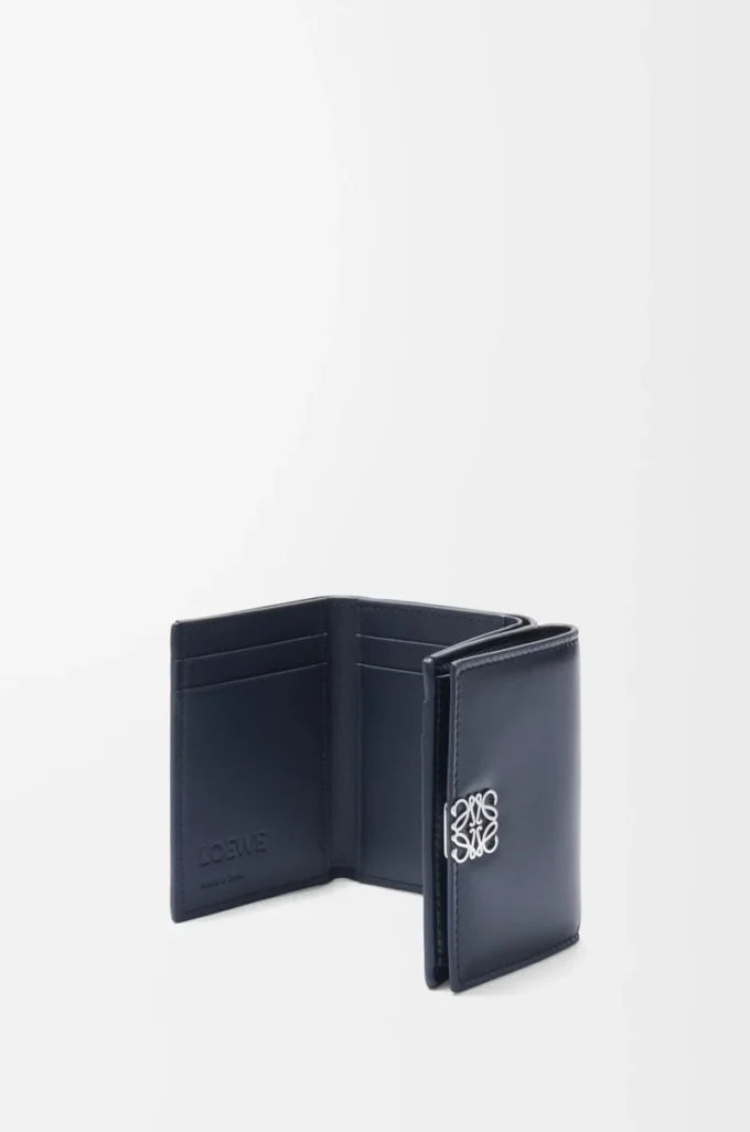 Puffer Anagram trifold wallet in shiny nappa calfskin Deep Navy Puffer Anagram trifold wallet in shiny nappa calfskin Deep Navy