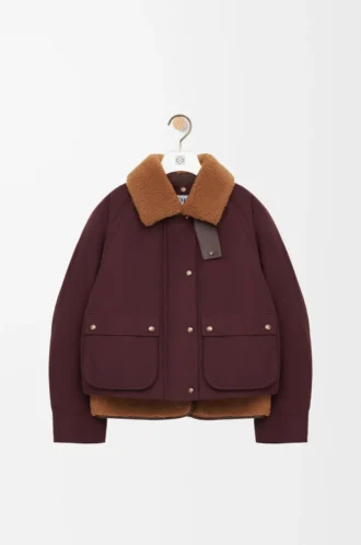 Puffer in shearling and cotton blend Burgundy