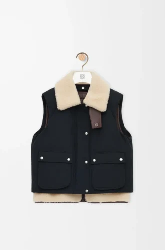 Puffer vest in shearling and cotton blend Black
