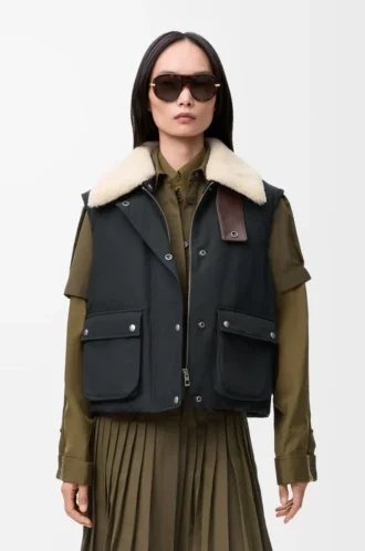 Puffer vest in shearling and cotton blend Black