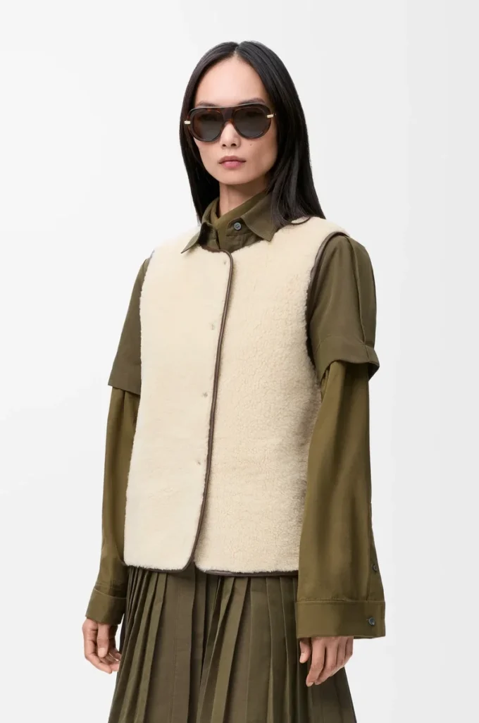 Puffer vest in shearling and cotton blend Black Puffer vest in shearling and cotton blend Black