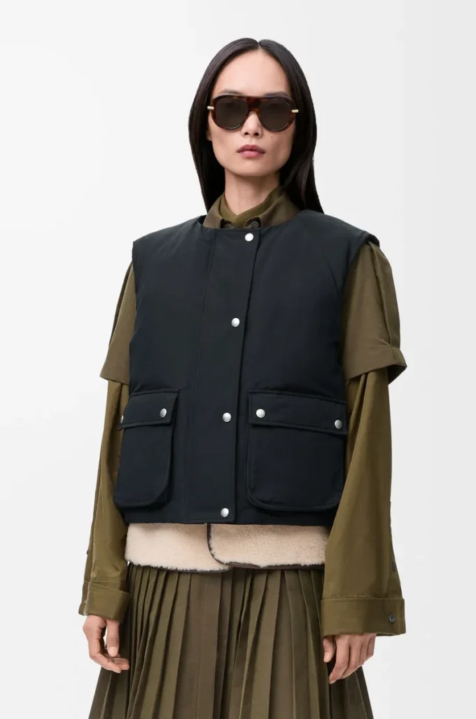 Puffer vest in shearling and cotton blend Black Puffer vest in shearling and cotton blend Black