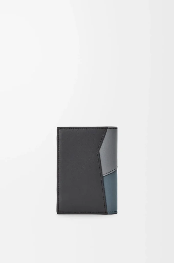 Puzzle bifold cardholder in classic calfskin Asphalt Grey/Storm Blue