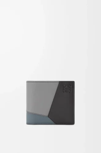 Puzzle bifold coin wallet in classic calfskin Asphalt Grey/Storm Blue
