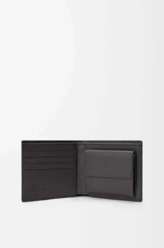 Puzzle bifold coin wallet in classic calfskin Asphalt Grey/Storm Blue