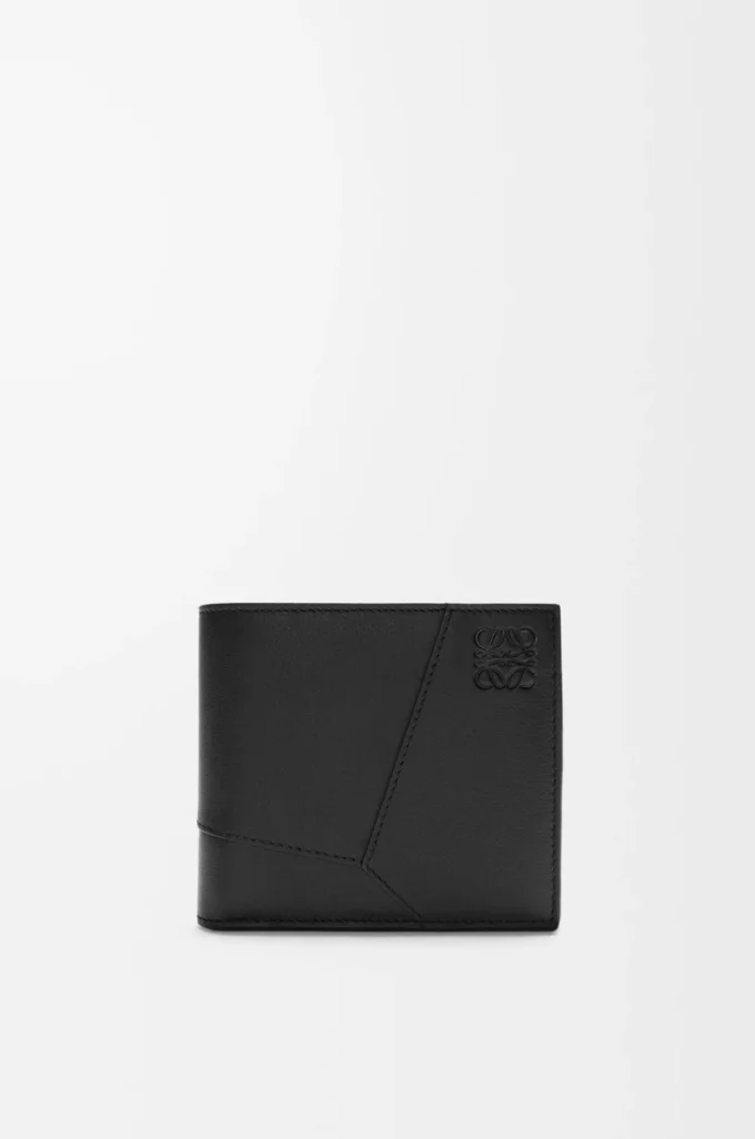 Puzzle bifold coin wallet in classic calfskin Black