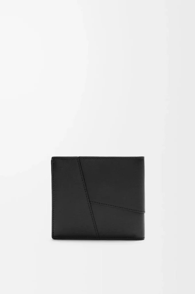 Puzzle bifold coin wallet in classic calfskin Black