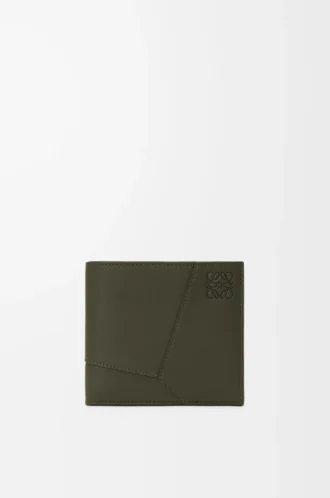Puzzle bifold coin wallet in classic calfskin Dark Khaki