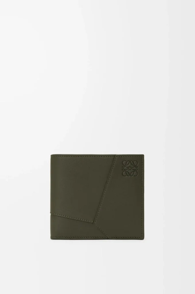 Puzzle bifold coin wallet in classic calfskin Dark Khaki