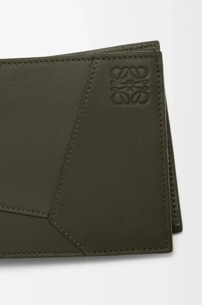 Puzzle bifold coin wallet in classic calfskin Dark Khaki
