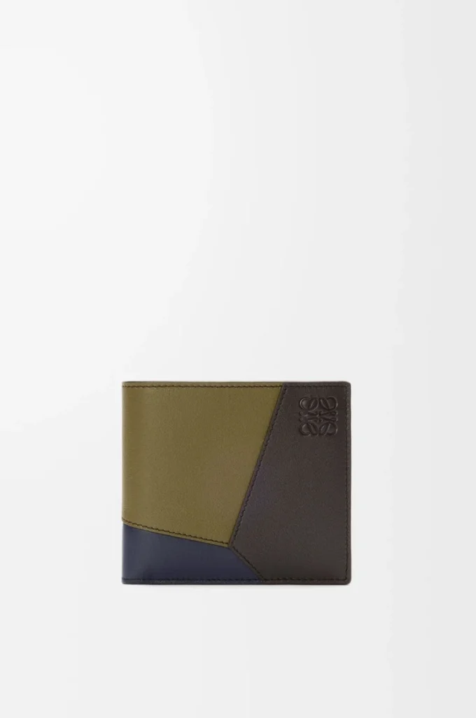 Puzzle bifold coin wallet in classic calfskin Olive/Dark Brown