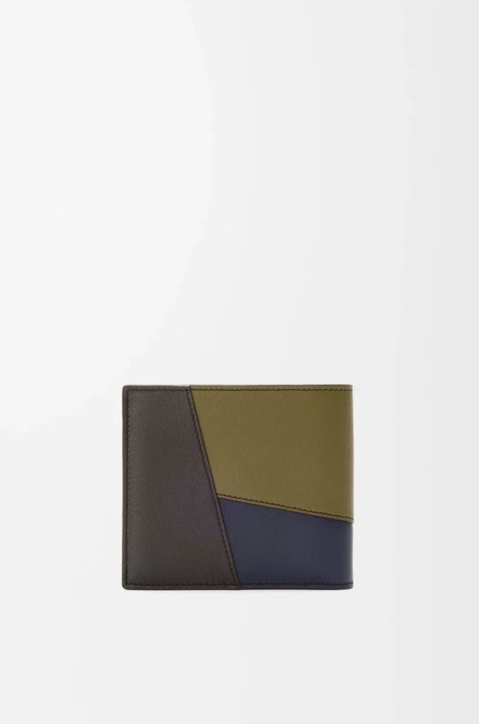 Puzzle bifold coin wallet in classic calfskin Olive/Dark Brown