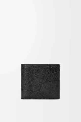 Puzzle bifold coin wallet in supple grained calfskin Black