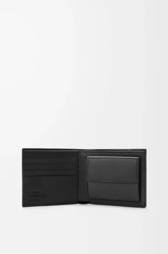 Puzzle bifold coin wallet in supple grained calfskin Black
