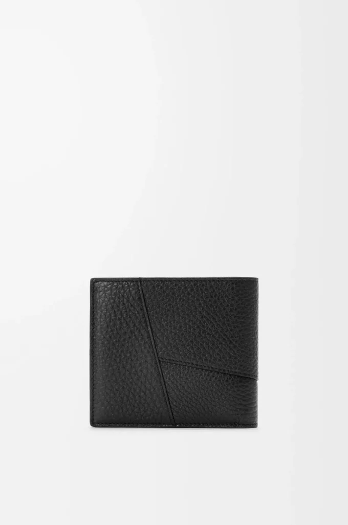 Puzzle bifold coin wallet in supple grained calfskin Black Puzzle bifold coin wallet in supple grained calfskin Black