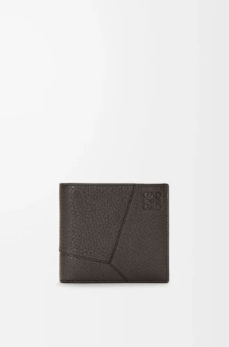 Puzzle bifold coin wallet in supple grained calfskin Dark Grey