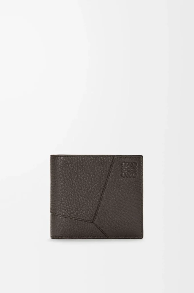 Puzzle bifold coin wallet in supple grained calfskin Dark Grey