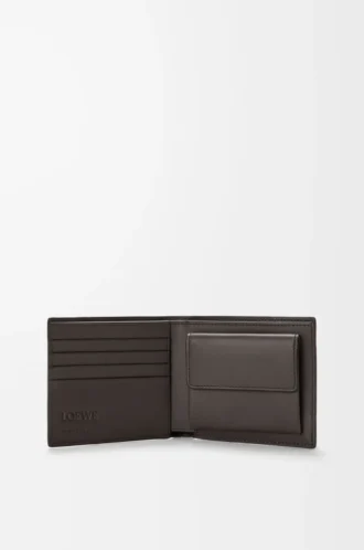 Puzzle bifold coin wallet in supple grained calfskin Dark Grey