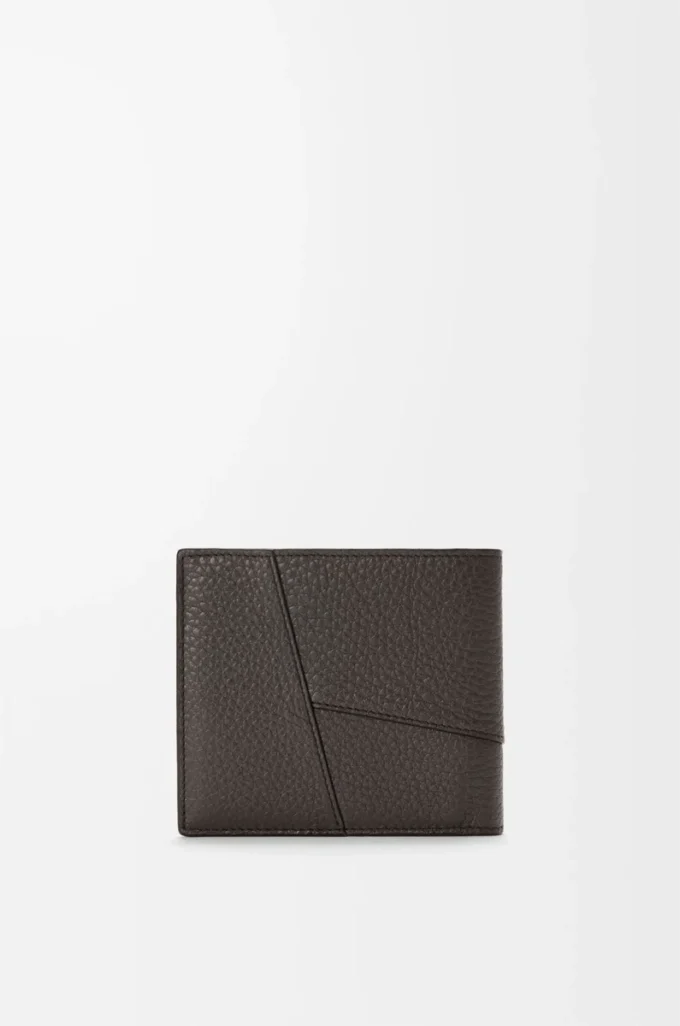 Puzzle bifold coin wallet in supple grained calfskin Dark Grey