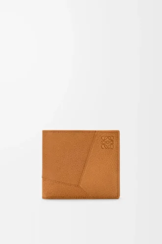Puzzle bifold coin wallet in supple grained calfskin Light Canyon Brown