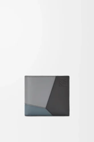Puzzle bifold wallet in classic calfskin Asphalt Grey/Storm Blue