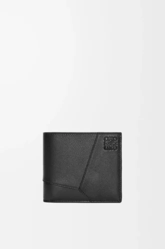 Puzzle bifold wallet in classic calfskin Black