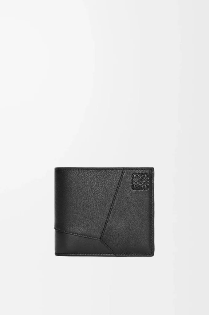 Puzzle bifold wallet in classic calfskin Black